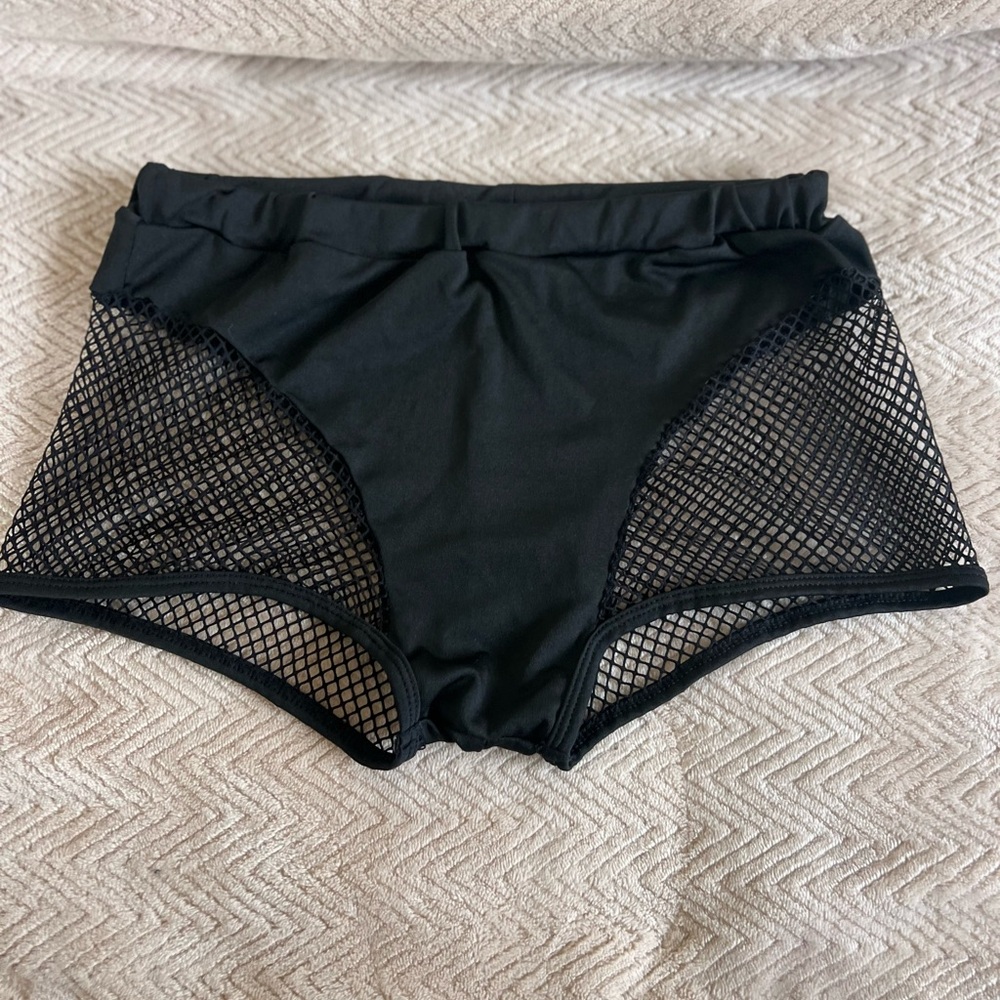 Black Mesh High-Waisted Fishnet Shorts